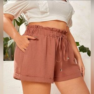 Paper Bag Waist Drawstring Slant Pocket Shorts - Size 1XL